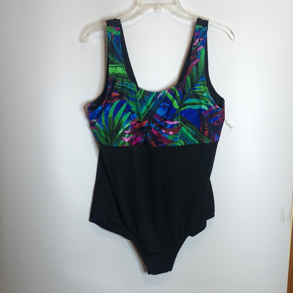 NWT Bleu Ice Womens Black Tropical Tie Front One Piece Swimsuit 22 PLUS SIZE